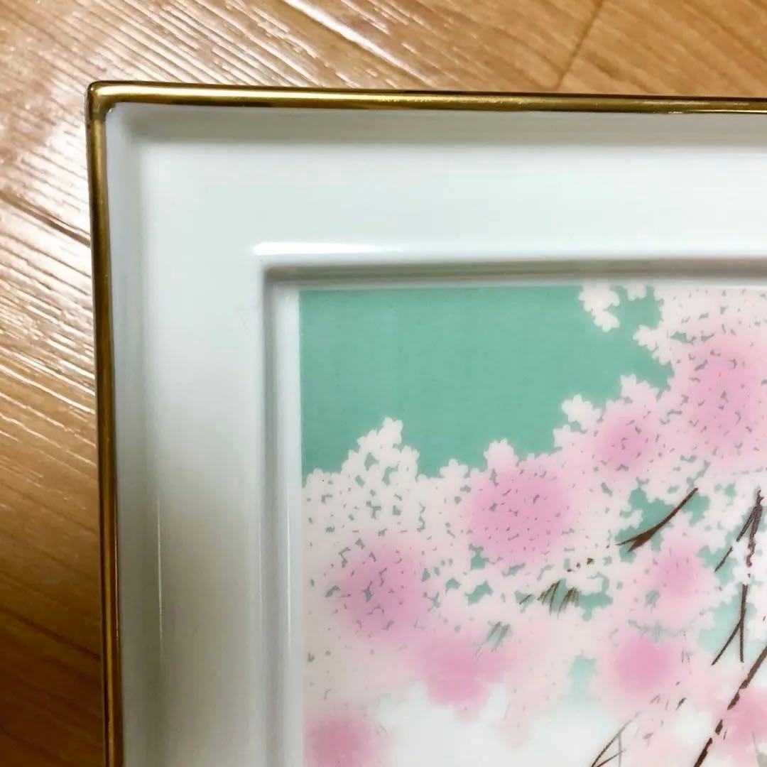 切り絵 作家 宮田雅之 源氏物語 「 若紫 」 陶額 陶板画 飾り額 桜 春