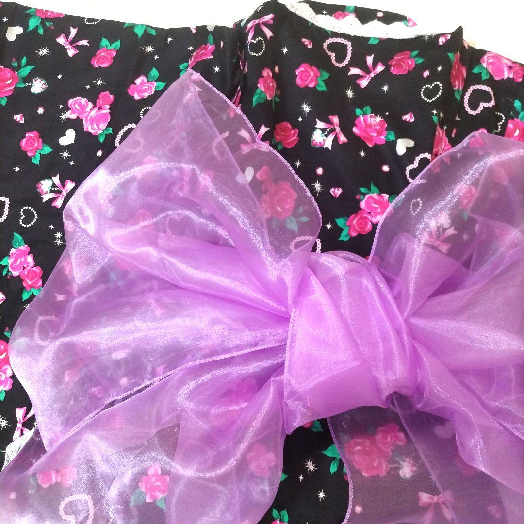 【150】帯付き 浴衣 ドレス 黒 ピンク 地雷 姫ギャル 平成 量産 160