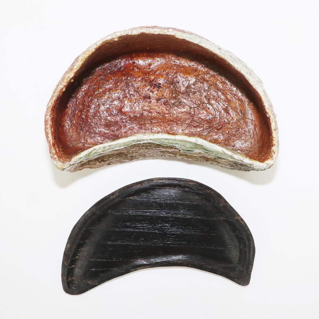 三日月形 水指 木蓋 茶道具 水差し 信楽焼