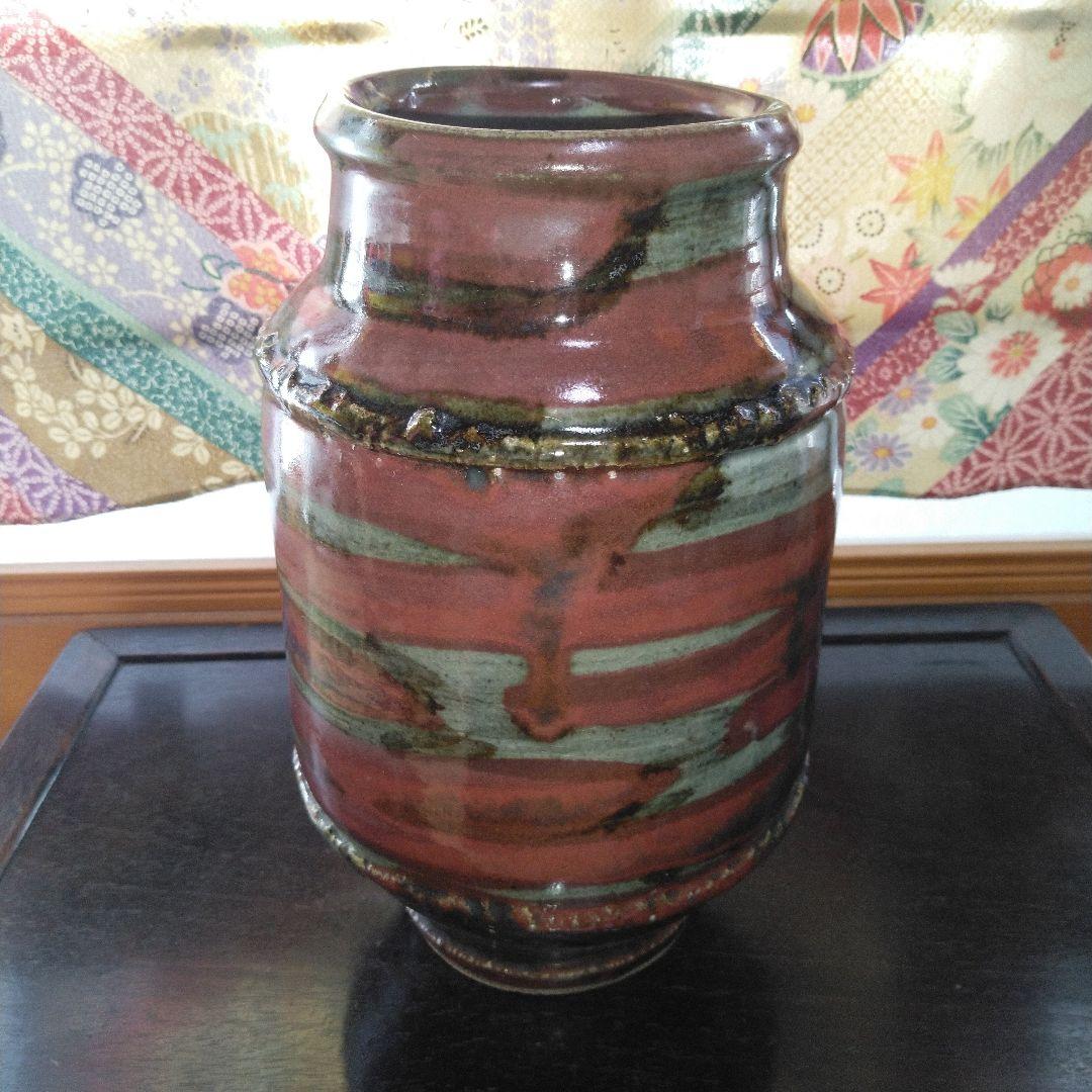 NO343 益子焼　木村一郎　辰砂釉花瓶　師　濱田庄司　河井寛次郎