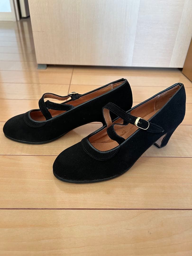 フラメンコシューズ スエード 黒 36