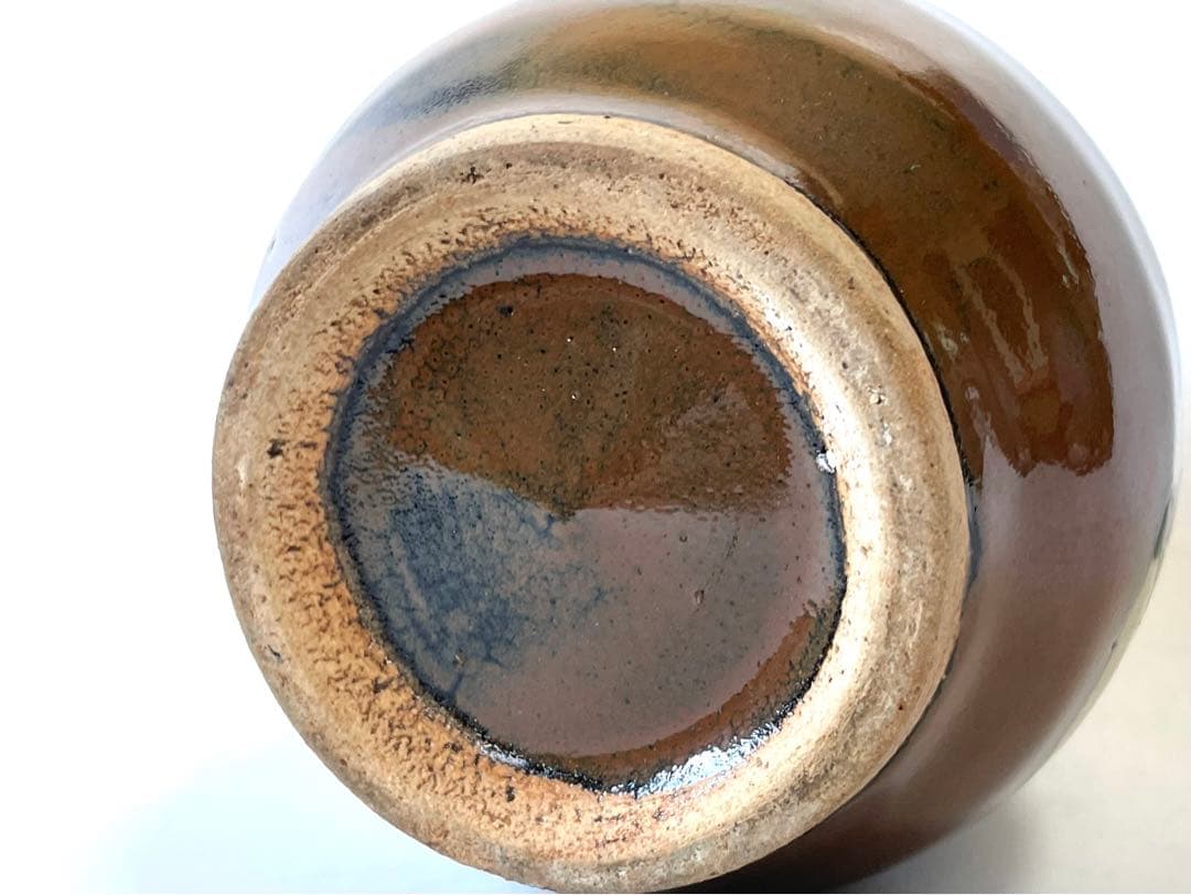 人間国宝　陶芸家　濱田庄司　浜田庄司　柿釉　トウキビ文　赤絵　徳利　共箱　民芸