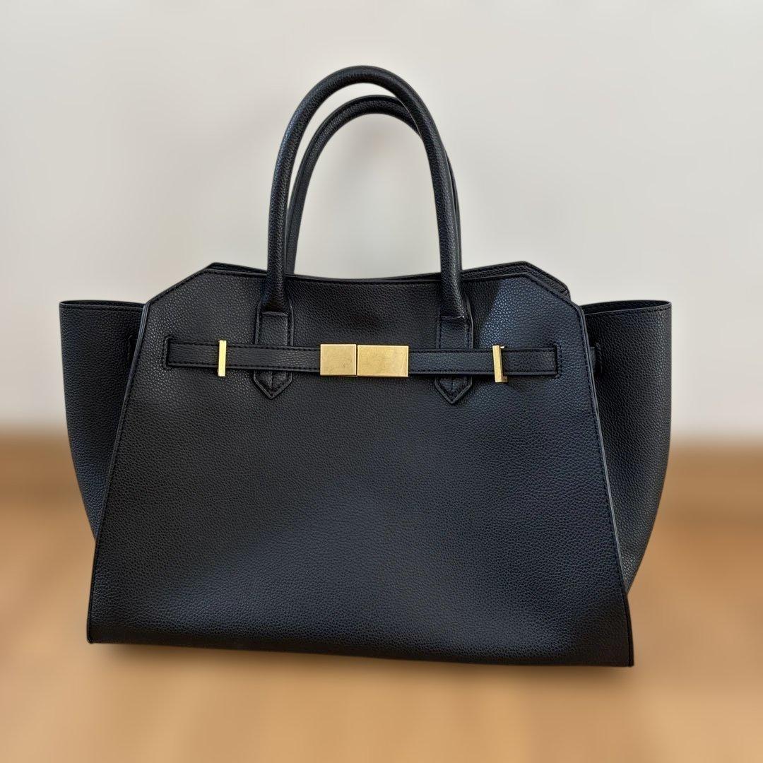 【未使用品】Mila Owenミラオーウェン ベルト付きラージハンドバッグ　黒