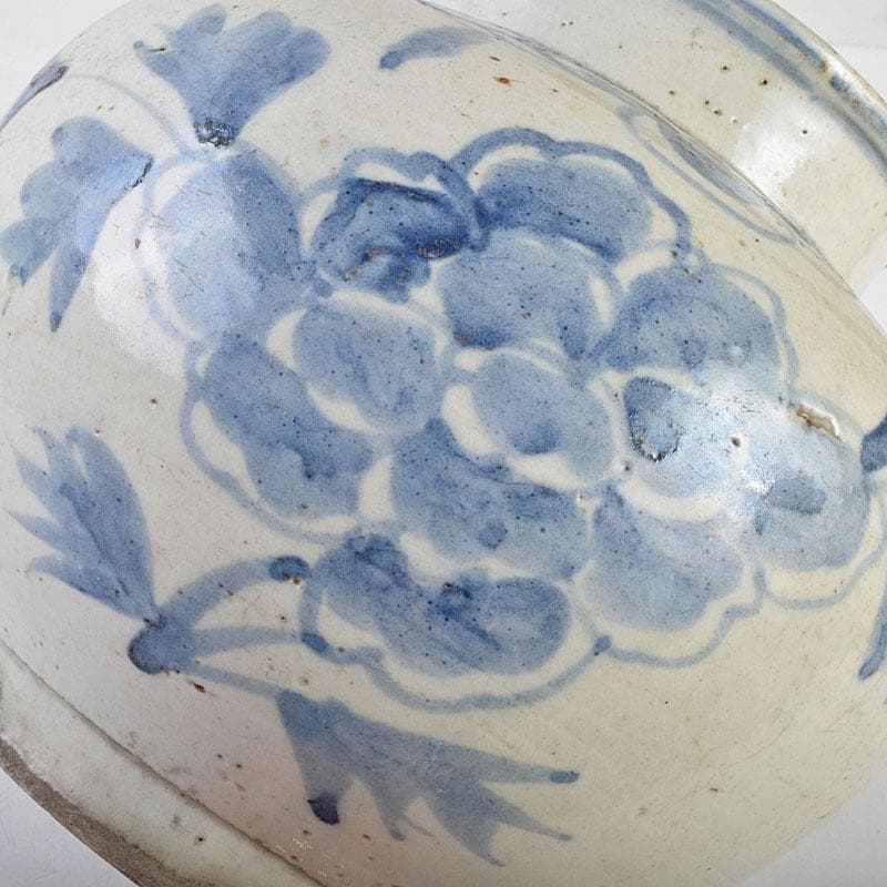 朝鮮美術　李朝　高麗白磁　染付　花文　壷　時代箱付　F　R9160B