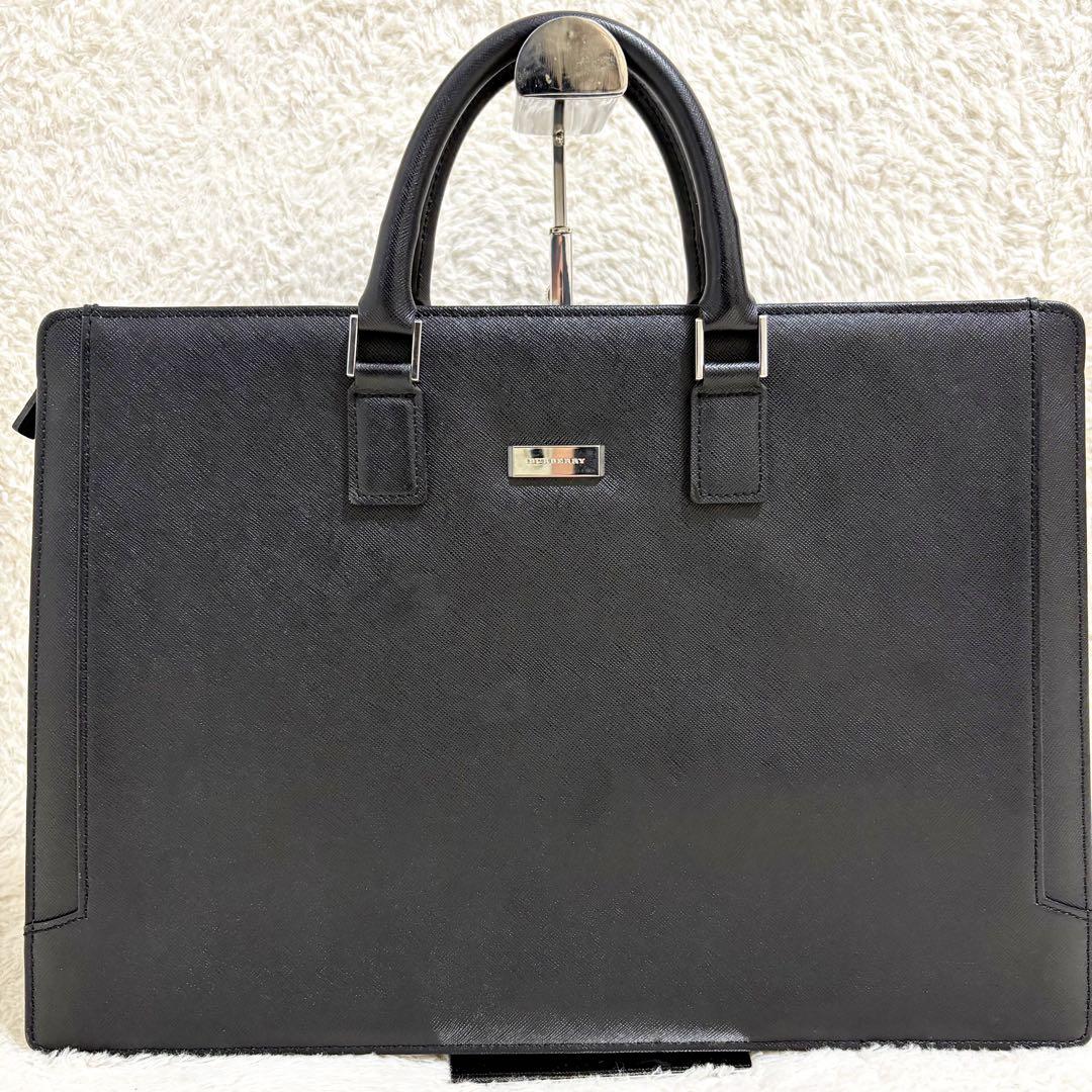 美品　バーバリー　ビジネスバッグ　ブリーフケース　サフィアーノレザー　本革　黒