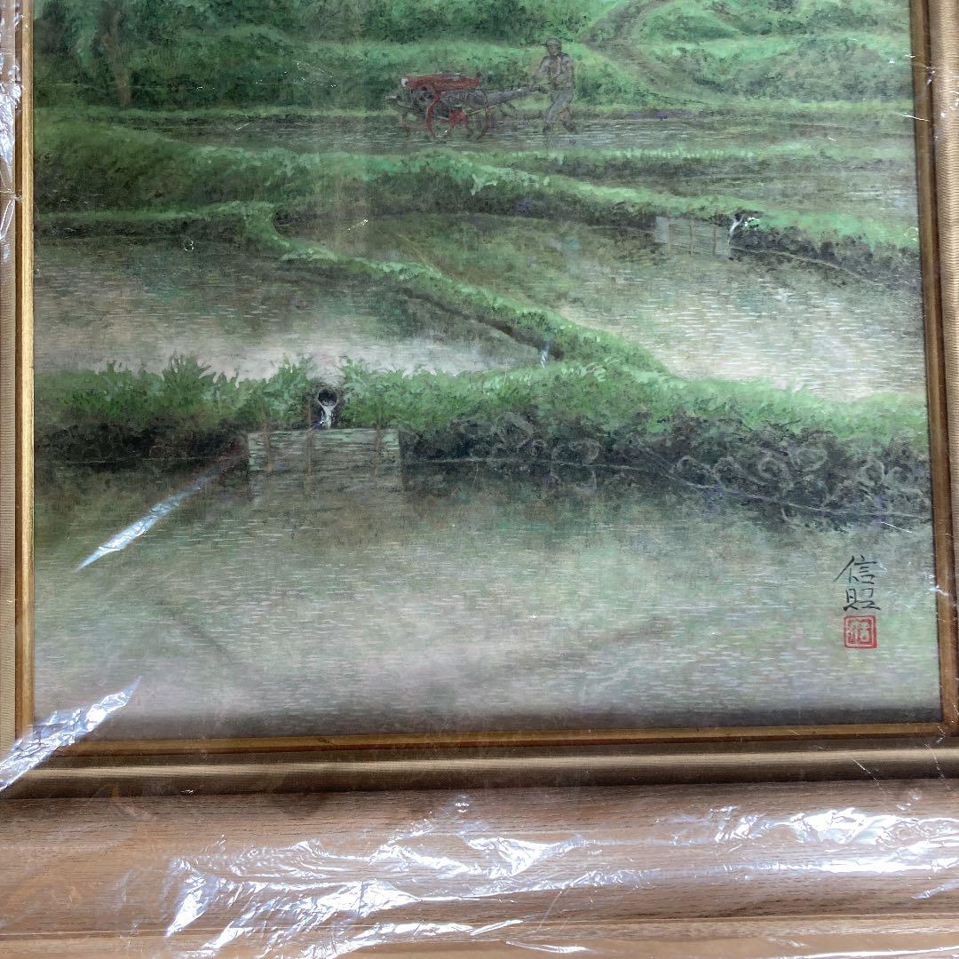 中出信昭 日本画　  タイトル　『水田乃頃』　真作