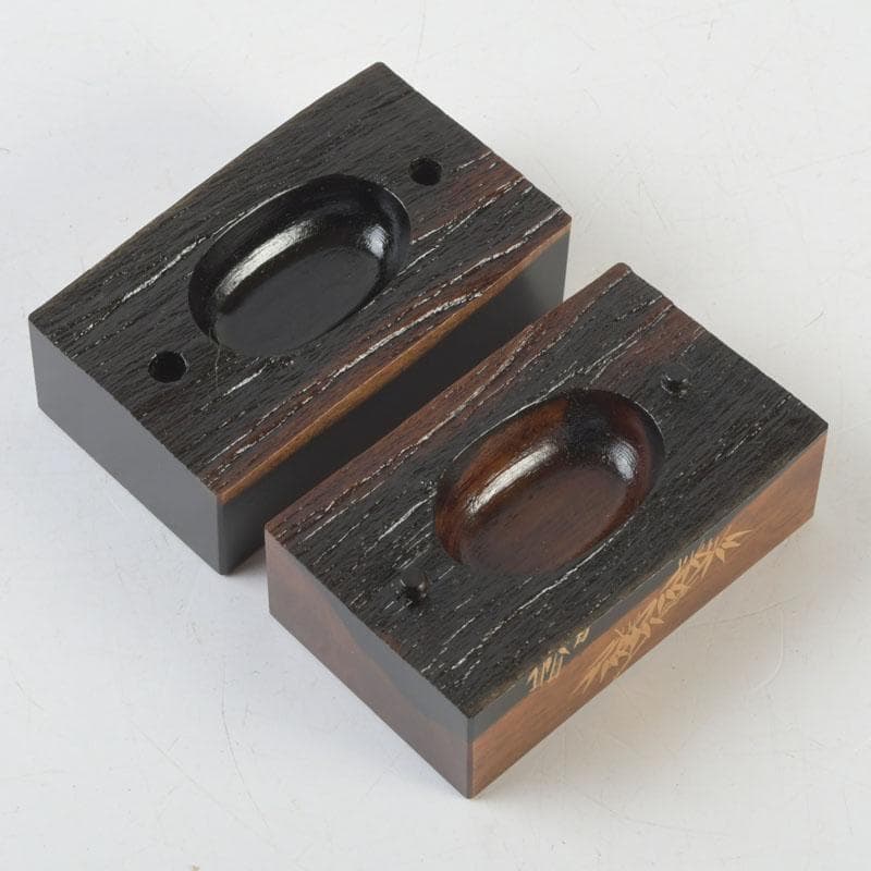 茶道具　加賀蒔絵師　国本勝彦作　黒柿　竹林蒔絵　割香合　共箱　V　9846