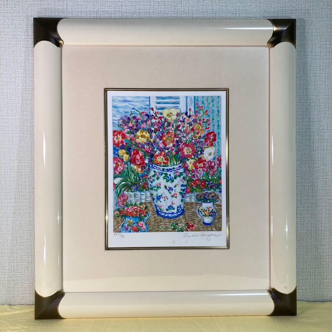 【真作保証】レスリー・セイヤー「花」シルクスクリーン 直筆サイン 版画