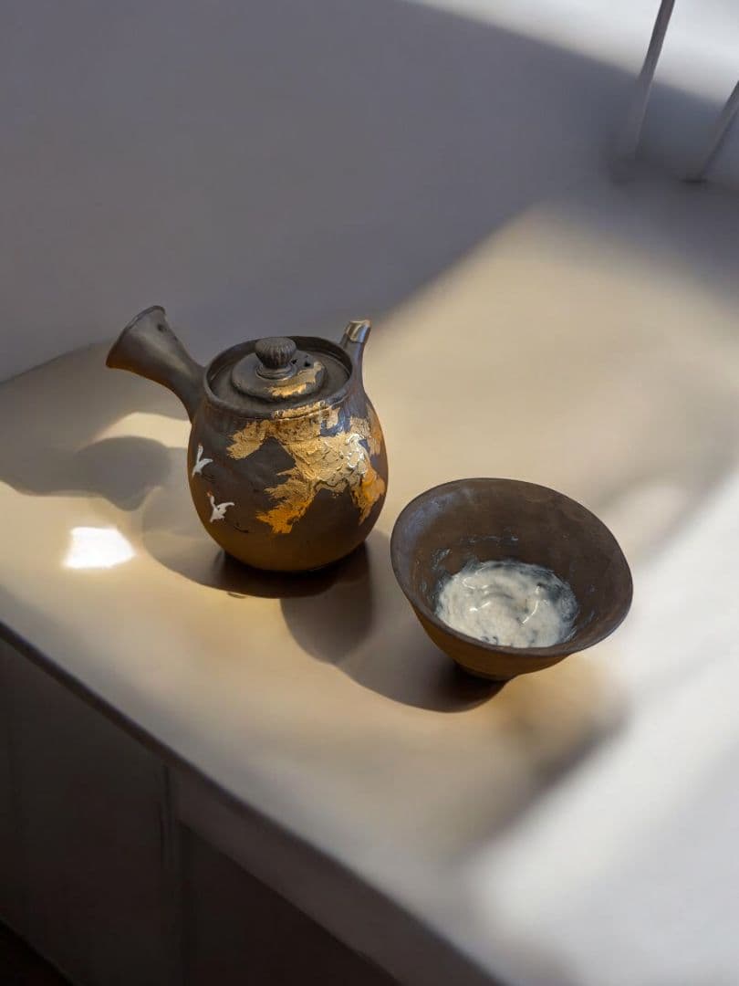 万古焼 急須 茶碗 木製収納箱セット