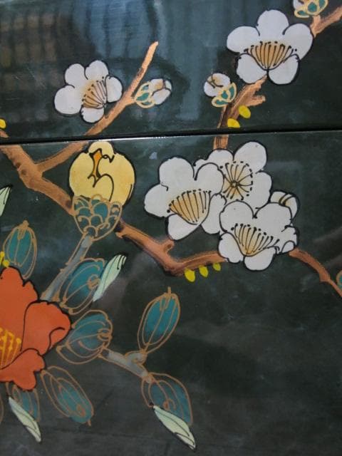 漆塗 中国美術 真鍮金具 花文様図 保管箱/宝石箱/ジュエリーケース/小物入れ