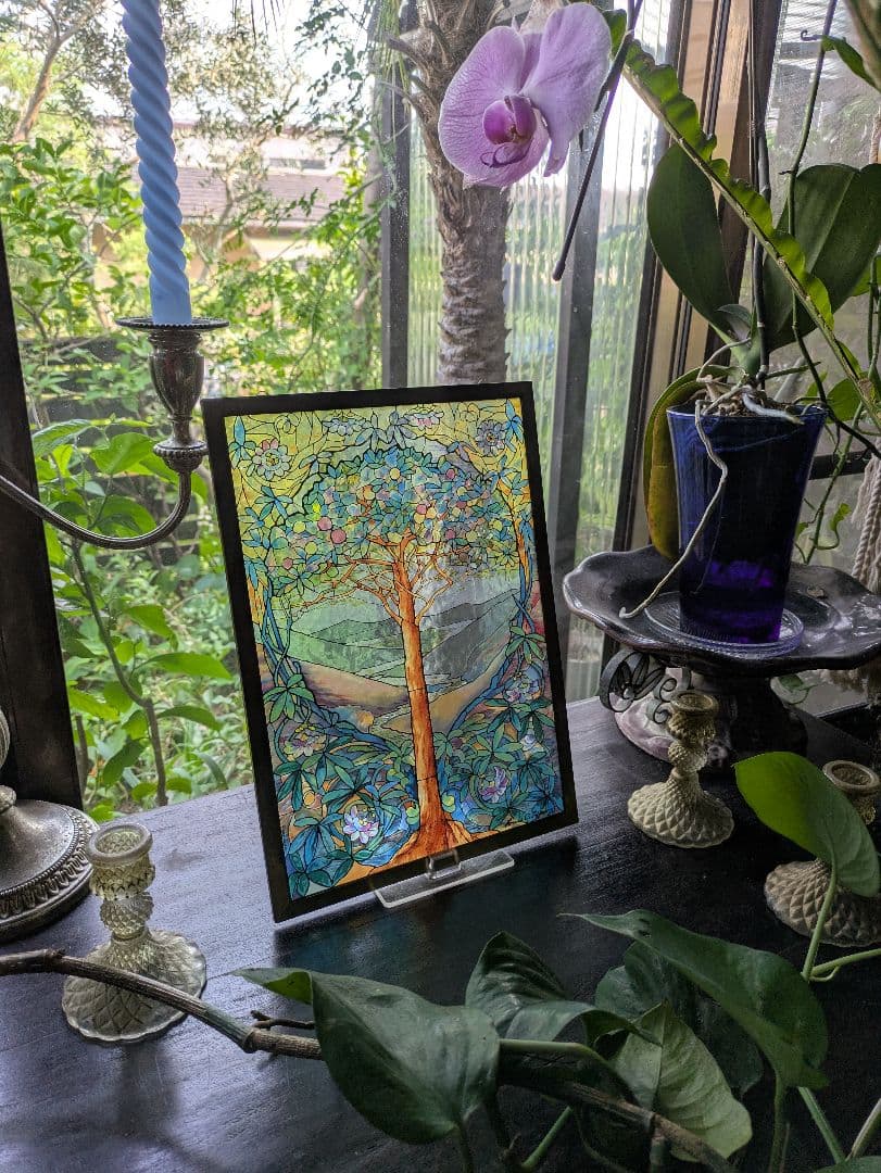 レア　スタンド付き　生命の木　ステンドグラス　ルイス・C・ティファニー