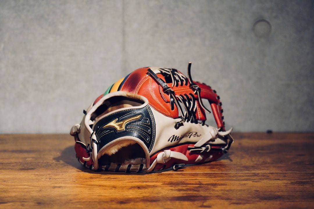 m*o様 ミズノプロ 限定オーダー 軟式用 内野手用グラブ　レインボーライン仕様