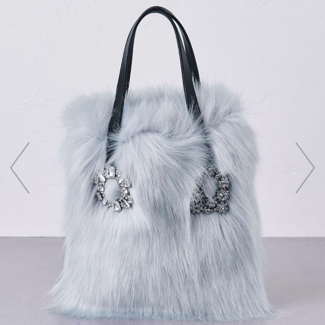 ユナイテッドアローズ　 ビジューブローチ フェイクファー トートバッグ