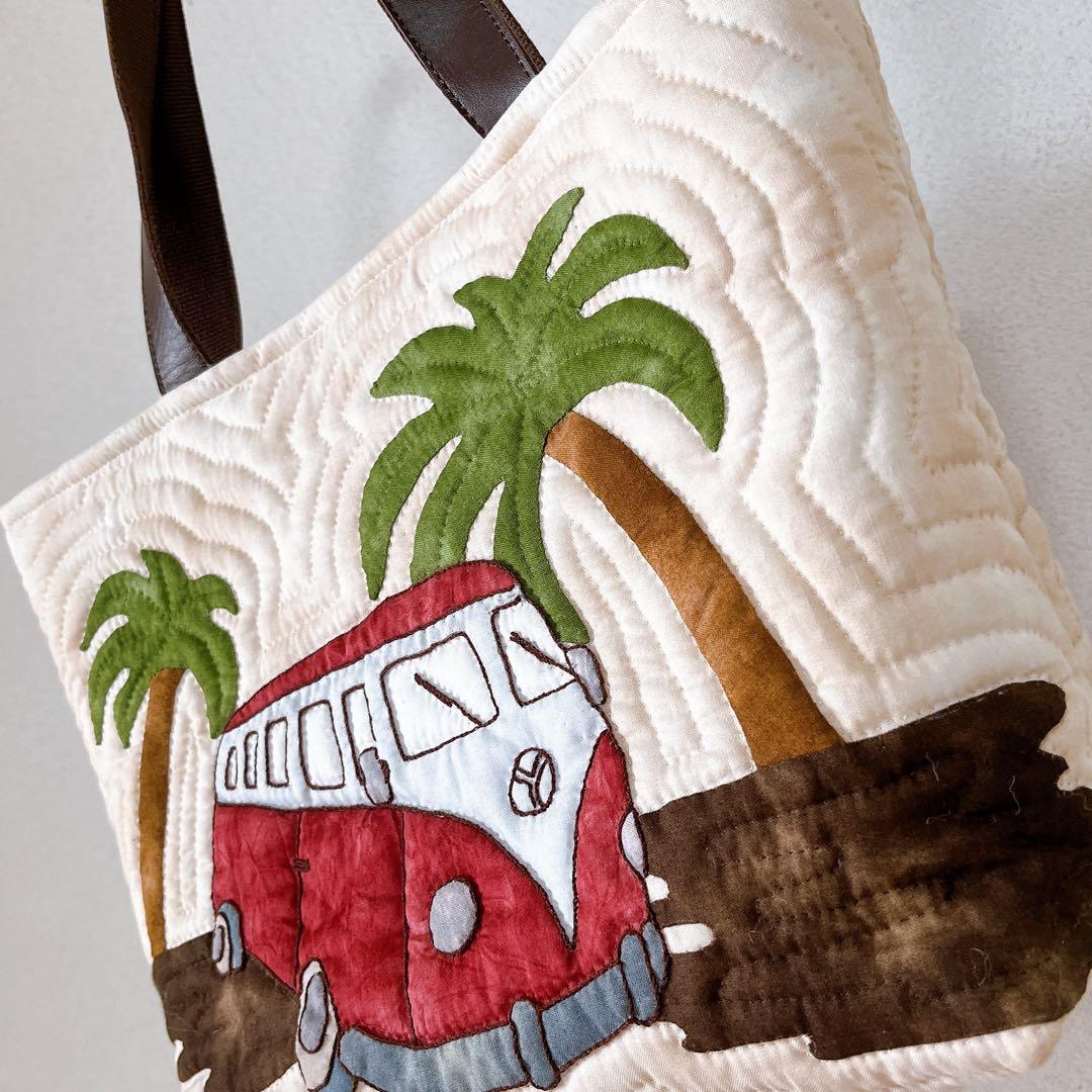 ハワイアンキルトバッグ　バス(レッド、オレンジ)