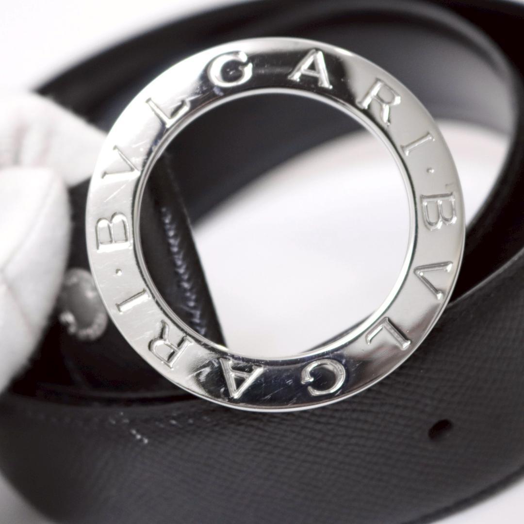 美品 BVLGARI ロゴリングベルト 黒銀 82.5cm n66
