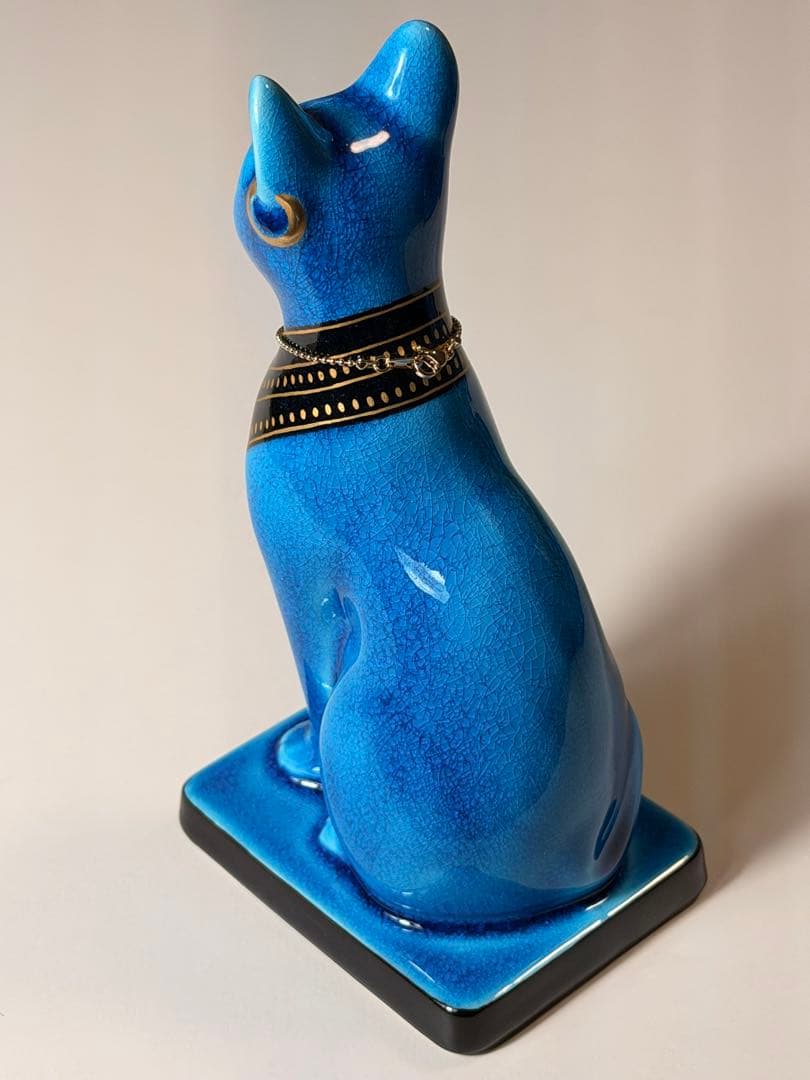 #美濃焼 幸兵衛窯 エジプト神 九栄神　バステト　猫 青釉金彩　S-1