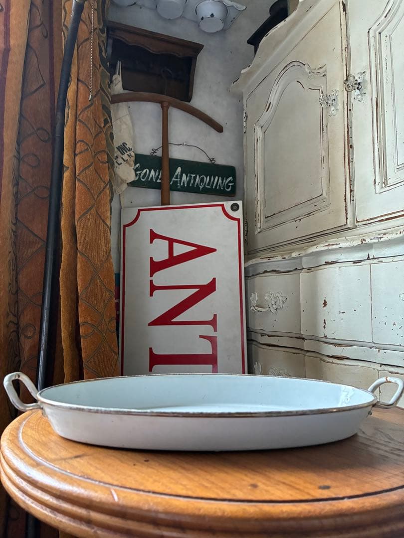 マンズアンティーク　ホーロー プレート　オーバル　お皿　トレイ手書き　レア