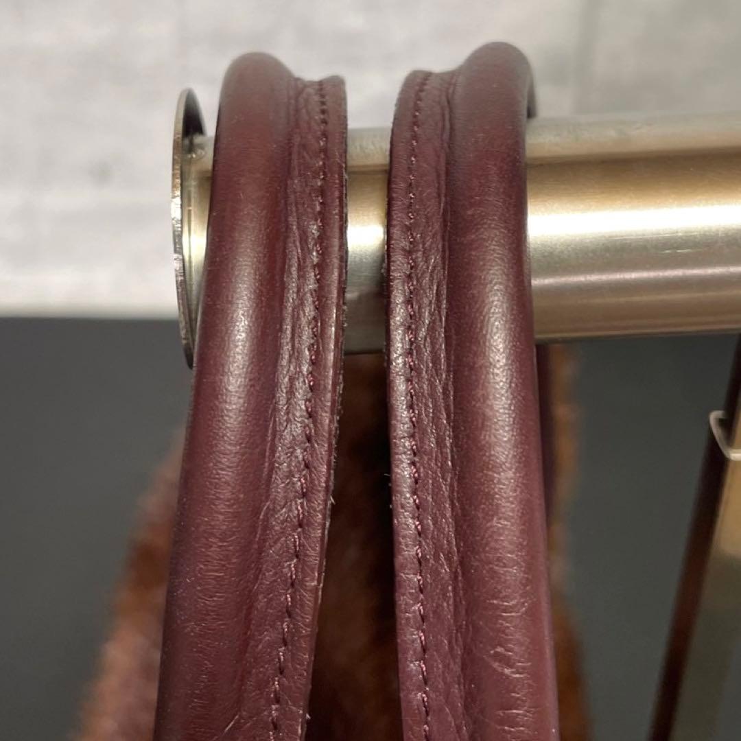 専用品FALORNI イントレチャート レザー×ファー ボルドー トートバッグ