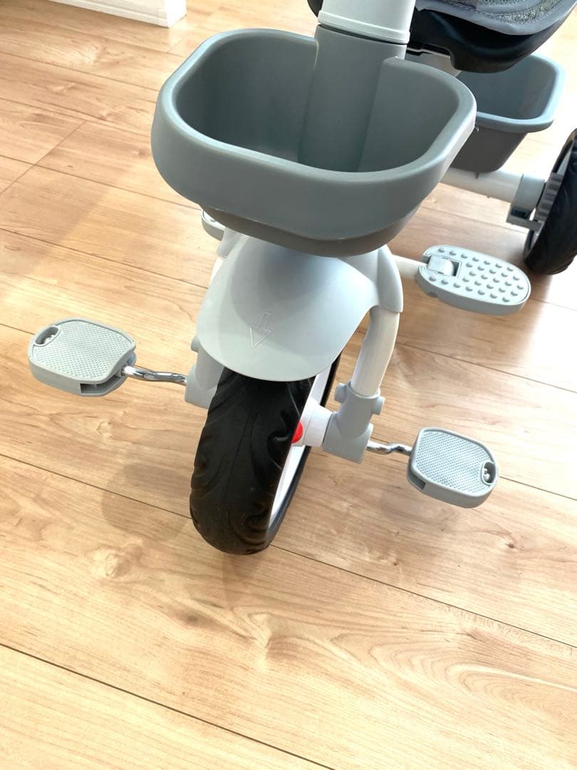 BTM 三輪車 手押し 舵取り棒 ベビーカー 自転車本体 グレー 屋根付き