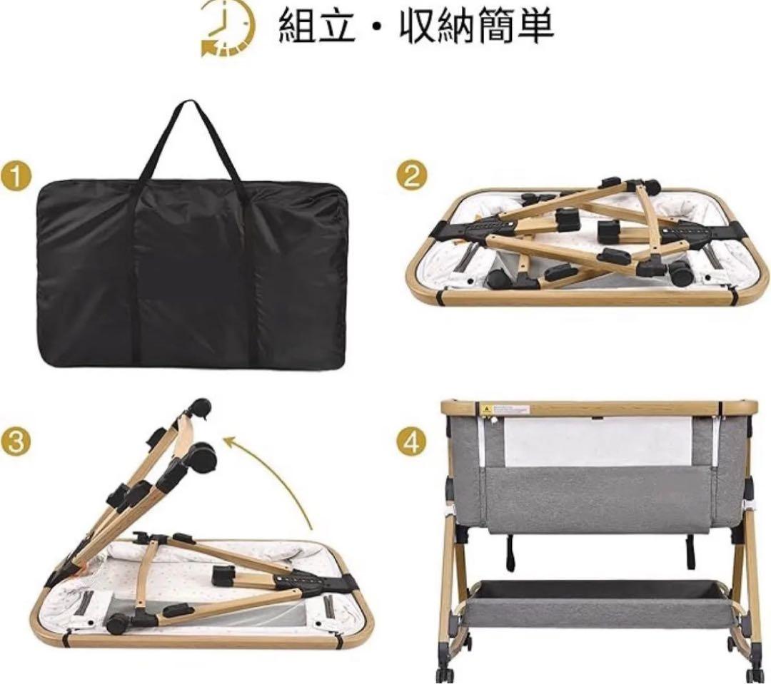 新品正規品HZDMJベビーベッド添い寝折りたたみハイローベッドグレー03C-G