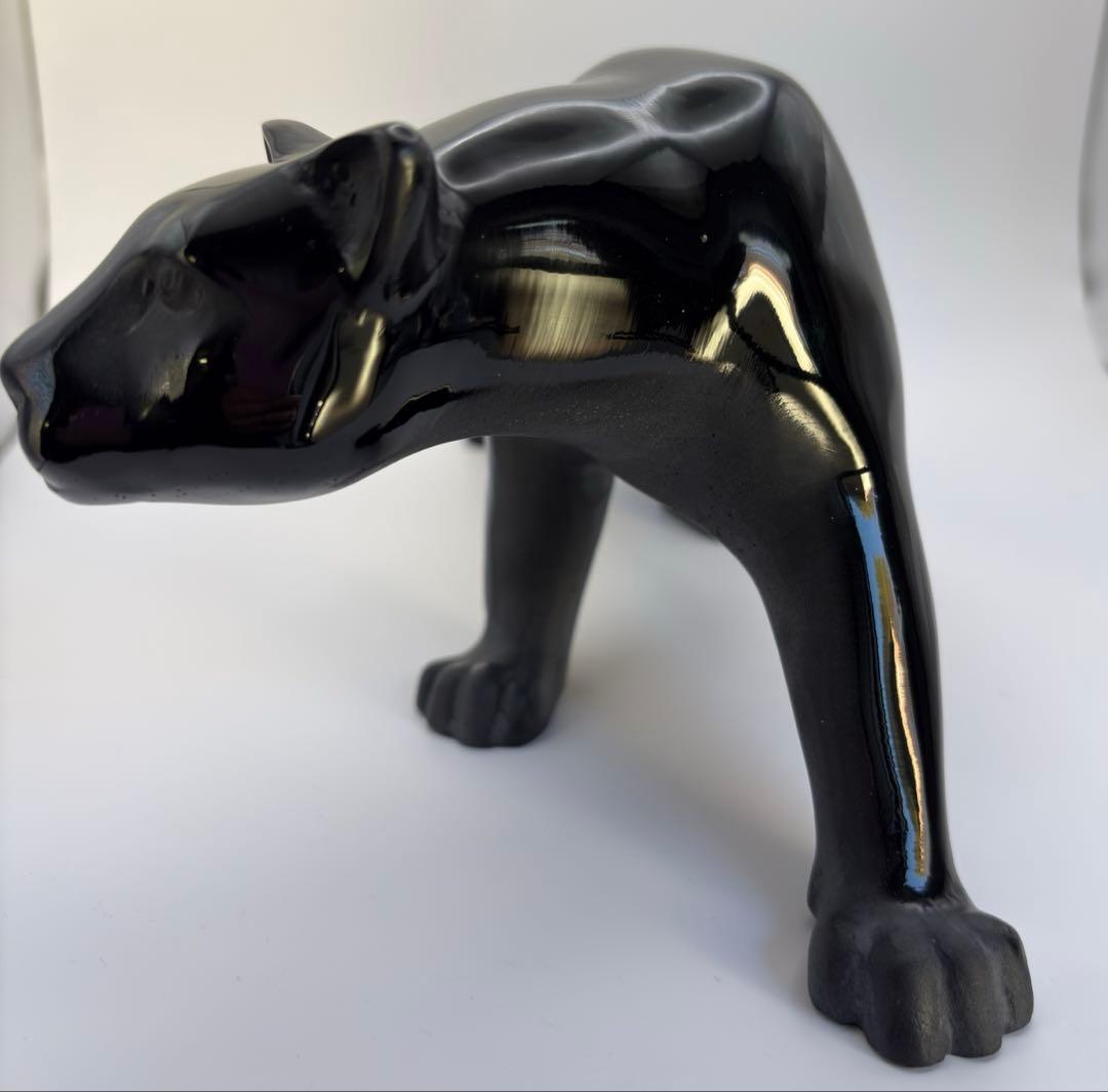 ドームフランス ブラックパンサー 黒ヒョウ クリスタル ガラス 置物 オブジェ