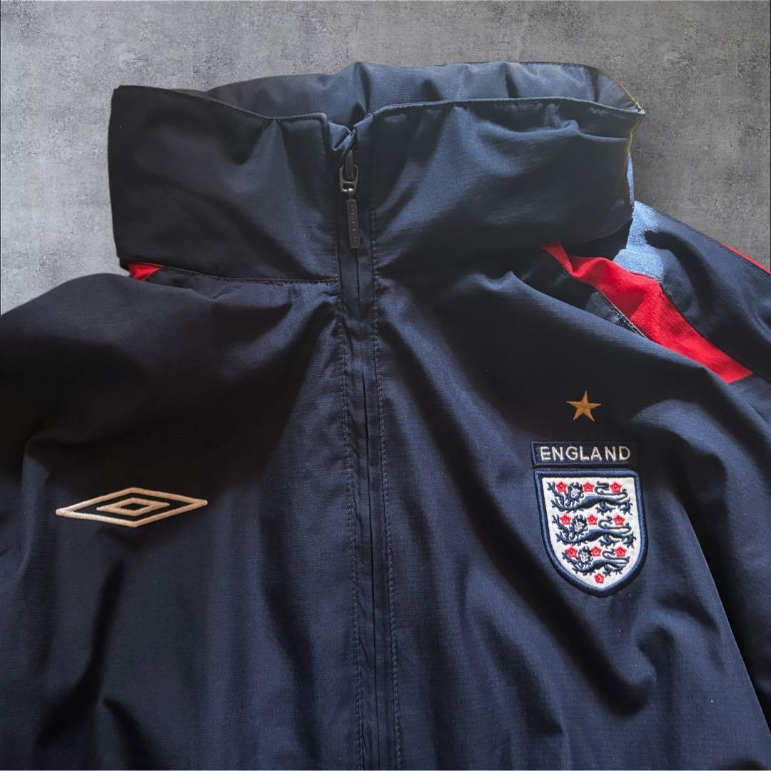【O22】UMBRO×イングランド代表刺繍ナイロンジャケットLネイビー×赤×白