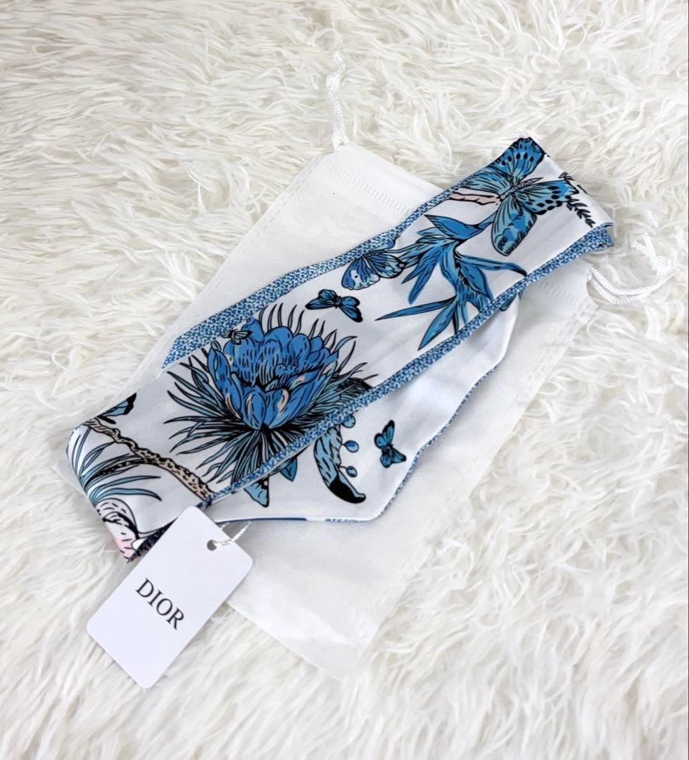 新品Dior ノベルティ シルクミッツァ スカーフ ディオール ベビーブルー蝶々