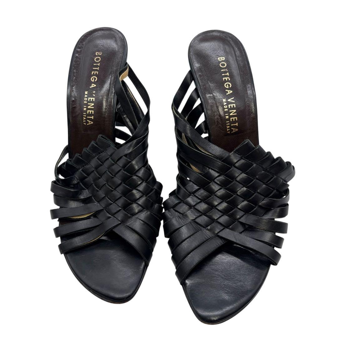 ボッテガヴェネタ イントレチャート サンダル ミュール 39 黒 レザー
