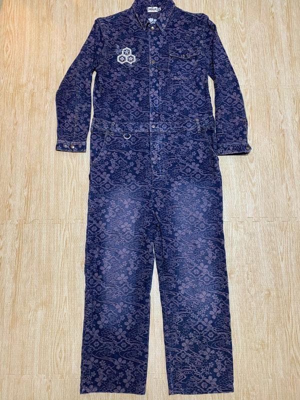 絡繰魂 KARAKURI TAMASHII 花柄刺繍オーバーオール ネイビー