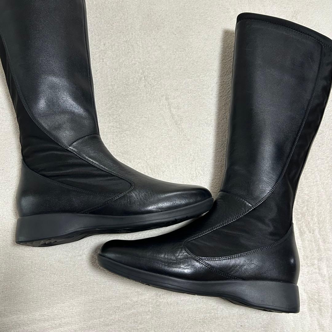 未使用品‼︎【fitfit】レザー　ロング　ブーツ　サイドジップ　黒　23.0