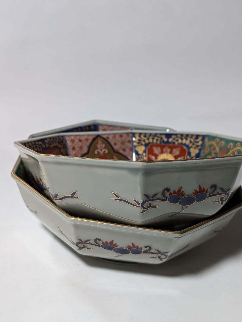 （F!!）林　九郎作　八角形の青い牛の絵皿 鉢2個セット