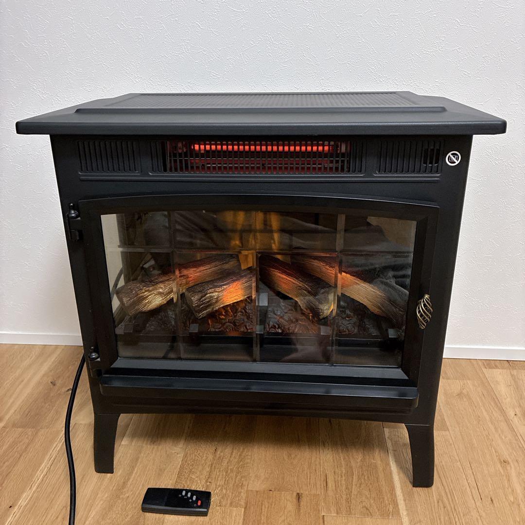 【極美品】QVCジャパン 暖炉型ヒーター ファンヒーター 暖房器具 リモコン付属