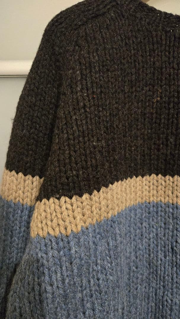 90s J.CREW ニット ハンドニット 水色 肉厚 実寸XL