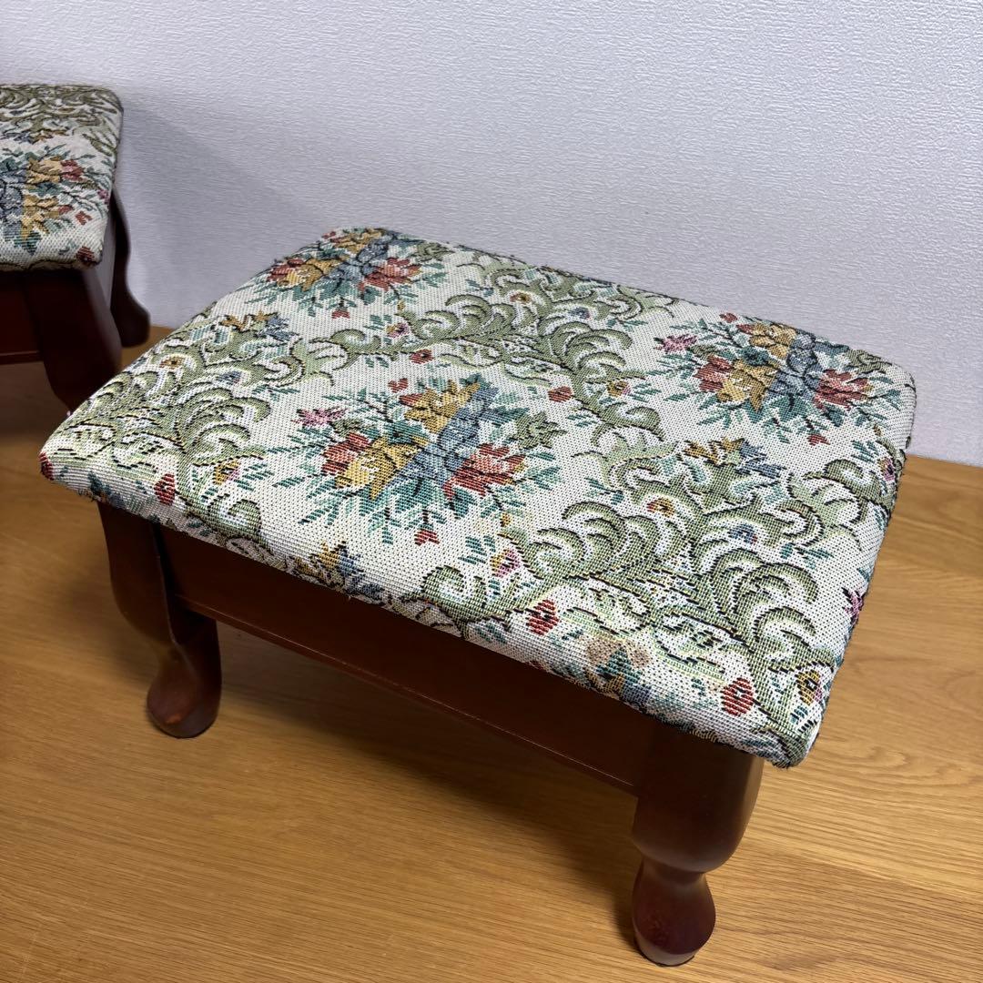 アンティーク　レトロ　八幡産業　腰掛け　座椅子　猫足　収納　花柄　4脚セット