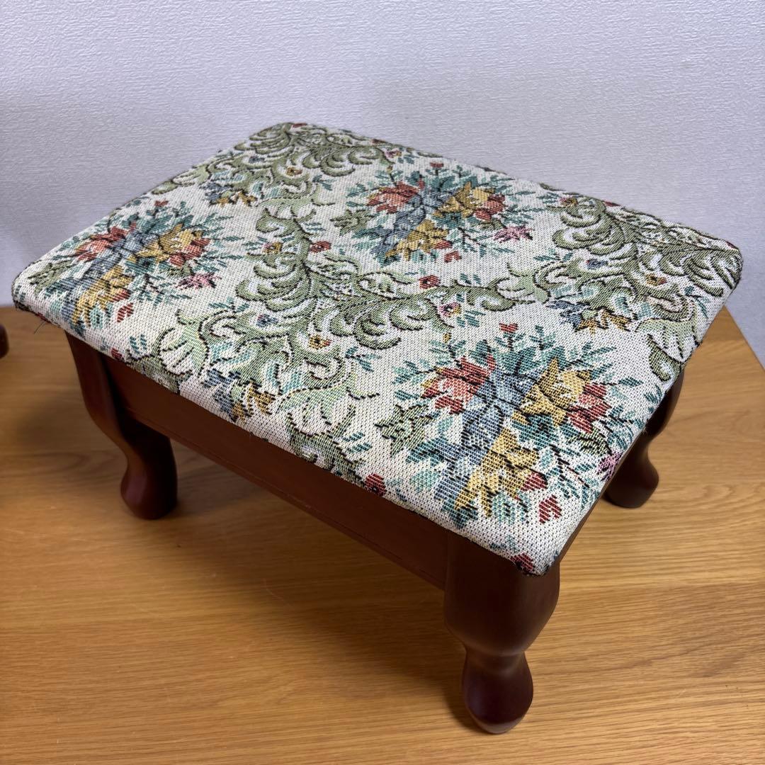 アンティーク　レトロ　八幡産業　腰掛け　座椅子　猫足　収納　花柄　4脚セット