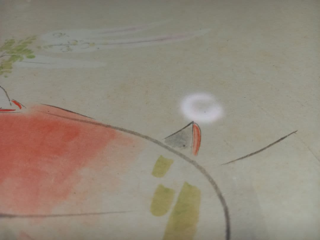 希少　角谷日沙春　美人画　和紙　日本画　記名　押印　有り　額装飾