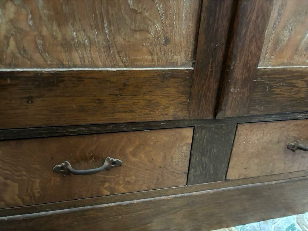 木製タンス ガラス扉 3段棚付き