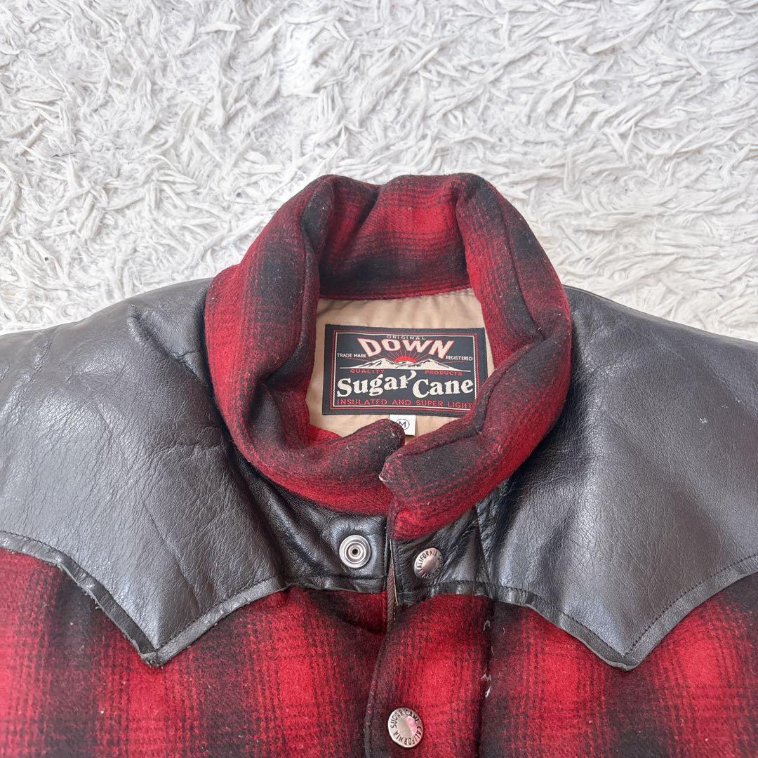 シュガーケーン　ウール　レザーヨーク　ダウンベスト チェック オンブレ　切替　M