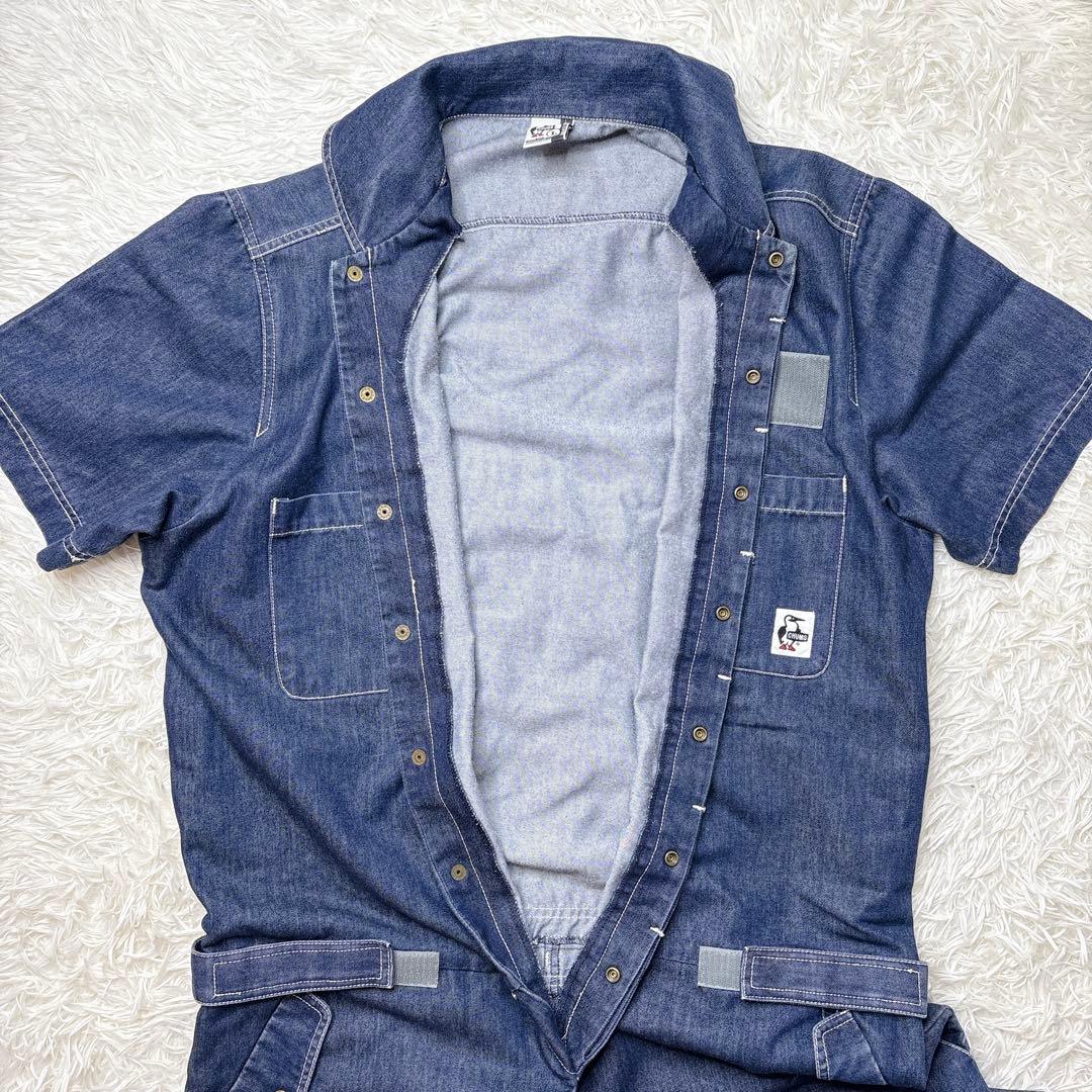 希少✨CHUMS チャムス つなぎ オーバーオール デニム 半袖 L インディゴ