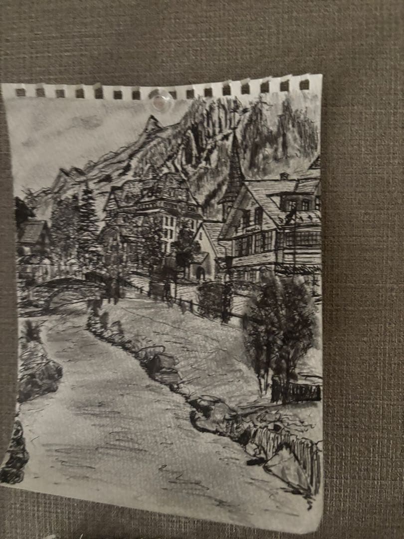 鉛筆画 スイス風景 A5サイズ