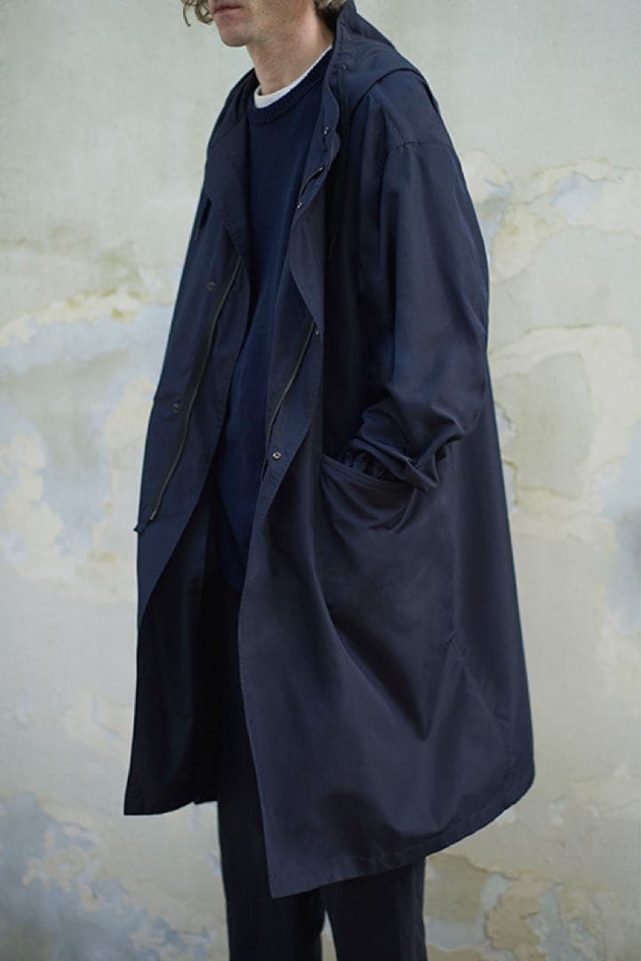 蕎*人様 COMOLI 17ss シルクフーデッドコート　navy