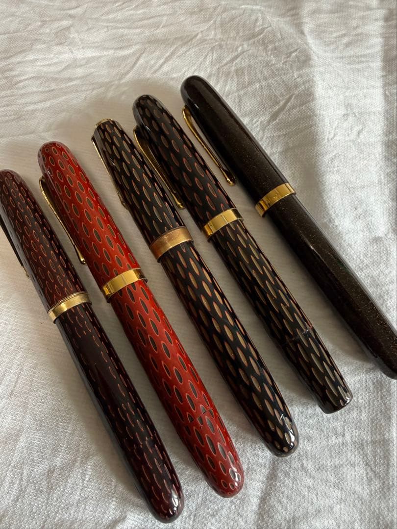 酒井栄助、兜木、鎌倉彫、土填修一万年筆5本セット