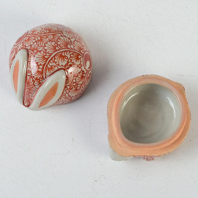 ニコニコ　茶道具　萬古焼　加賀瑞山造　赤絵卯香合　共箱　V　9753