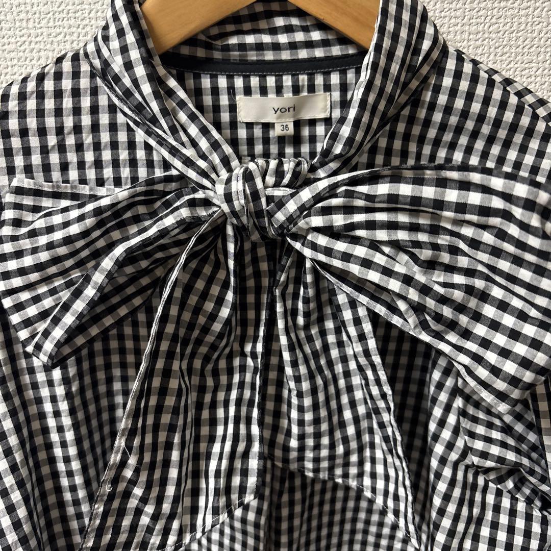 極美品　ヨリ yori リボンブラウス ボウタイブラウス 長袖 ギンガムチェック