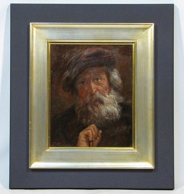 中島義行　「老人」　F３号　（真作保証品）額装　黄袋、タトウ箱付き