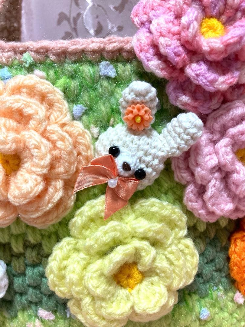 ♥️手編み♥️ハンドメイド♥️お花いっぱいバッグ♥️お花いっぱいペットボトルカバー♥️