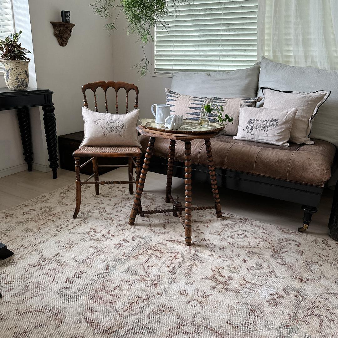 トルコ ヴィンテージラグ A27超大判 レア クリーム セージグリーン ベージュ