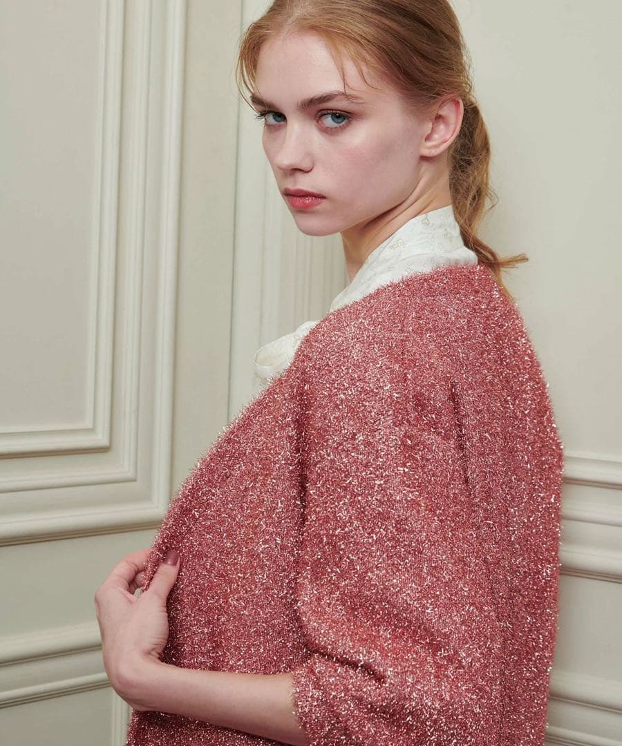 【LOULOU WILLOUGHBY】フィルムラメミドルカーディガン