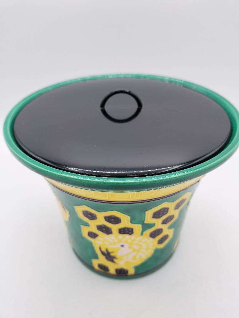 c529 【新品・未使用】水指 緑文趾 出羽亀甲 利昇窯 茶道具 即全