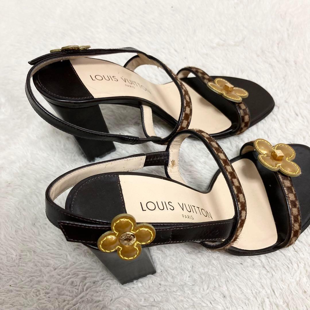 ルイヴィトン ダミエ ソバージュ サンダル ミュール ハラコ フラワーロゴ 靴